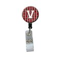 Carolines Treasures Letter V Football Cardinal and White Retractable Badge Reel CJ1082-VBR